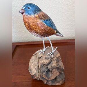 Handcarved Wood Western Bluebird in Burl Wood Bird